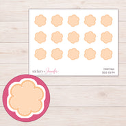 Peach Stitched Flower Planner Stickers | DDZ-5379 — 4 × 3 inch sheet and enlarged sticker detail