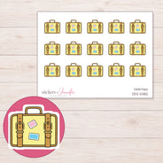 Yellow Suitcase Planner Stickers | DDZ-5382 — 4 × 3 inch sheet and enlarged sticker detail