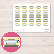 Yellow Tanning Bed Planner Stickers | DDZ-5384 — 4 × 3 inch sheet and enlarged sticker detail