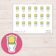Yellow Toilet Planner Stickers | DDZ-5386 — 4 × 3 inch sheet and enlarged sticker detail