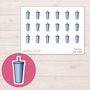 Blue Straw Tumbler Planner Stickers | DDZ-5388 — 4 × 3 inch sheet and enlarged sticker detail