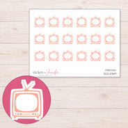 Peach Retro Television Planner Stickers | DDZ-5389 — 4 × 3 inch sheet and enlarged sticker detail