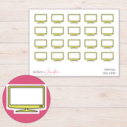 Yellow Flat Screen Television Planner Stickers | DDZ-5390 — 4 × 3 inch sheet and enlarged sticker detail