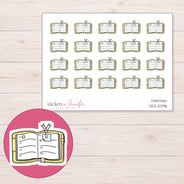Open Yellow Planning Book Planner Stickers | DDZ-5396 — 4 × 3 inch sheet and enlarged sticker detail