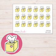 Yellow Heart Tissue Box Planner Stickers | DDZ-5397 — 4 × 3 inch sheet and enlarged sticker detail