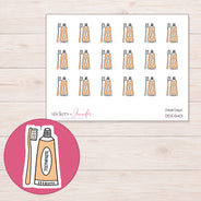 Peach Toothpaste Set Planner Stickers | DDZ-5401 — 4 × 3 inch sheet and enlarged sticker detail