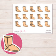 Peach Cozy Boot Planner Stickers | DDZ-5405 — 4 × 3 inch sheet and enlarged sticker detail