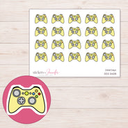 Yellow Video Game Controller Planner Stickers | DDZ-5408 — 4 × 3 inch sheet and enlarged sticker detail