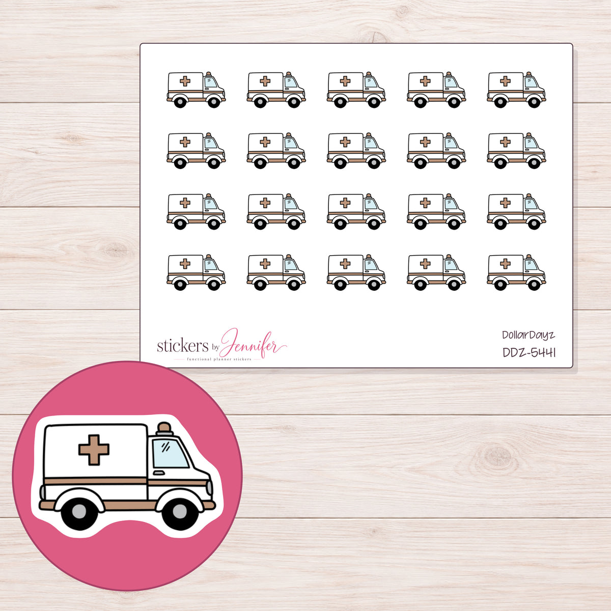DDZ-5441 planner sticker sheet with enlarged sticker detail