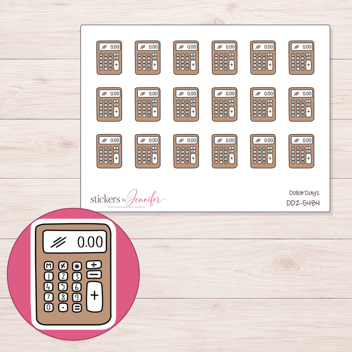 DDZ-5484 planner sticker sheet with enlarged sticker detail