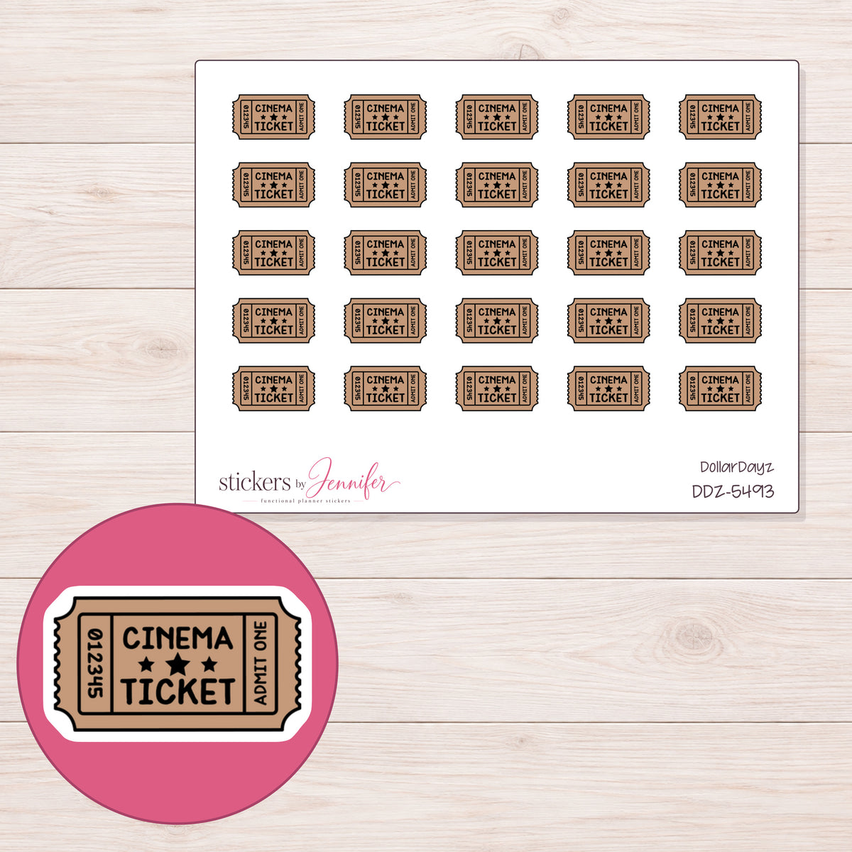 DDZ-5493 planner sticker sheet with enlarged sticker detail