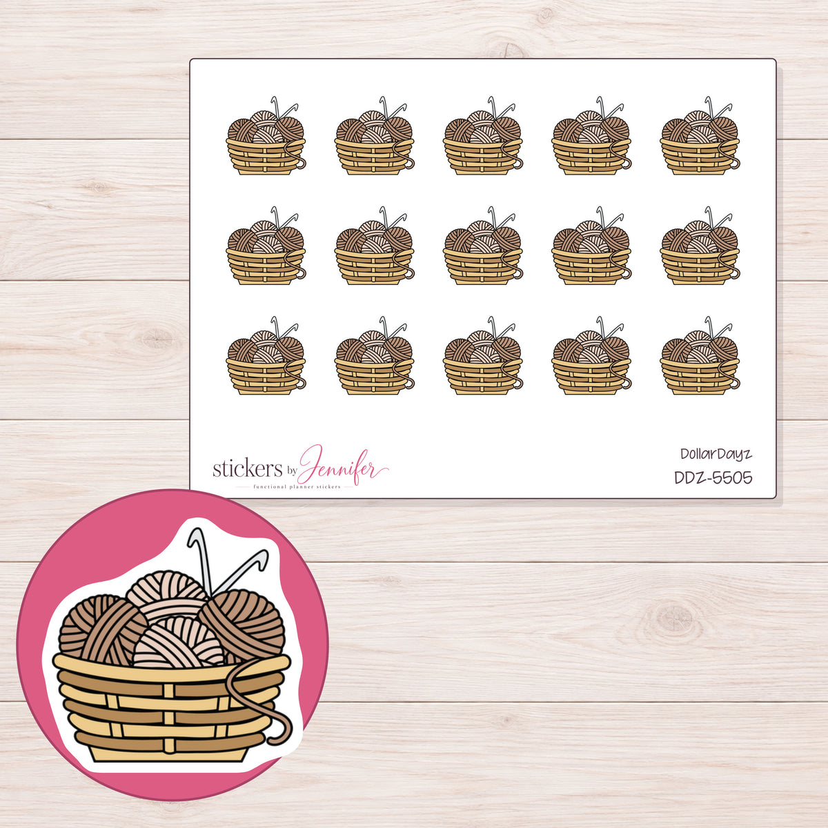 DDZ-5505 planner sticker sheet with enlarged sticker detail