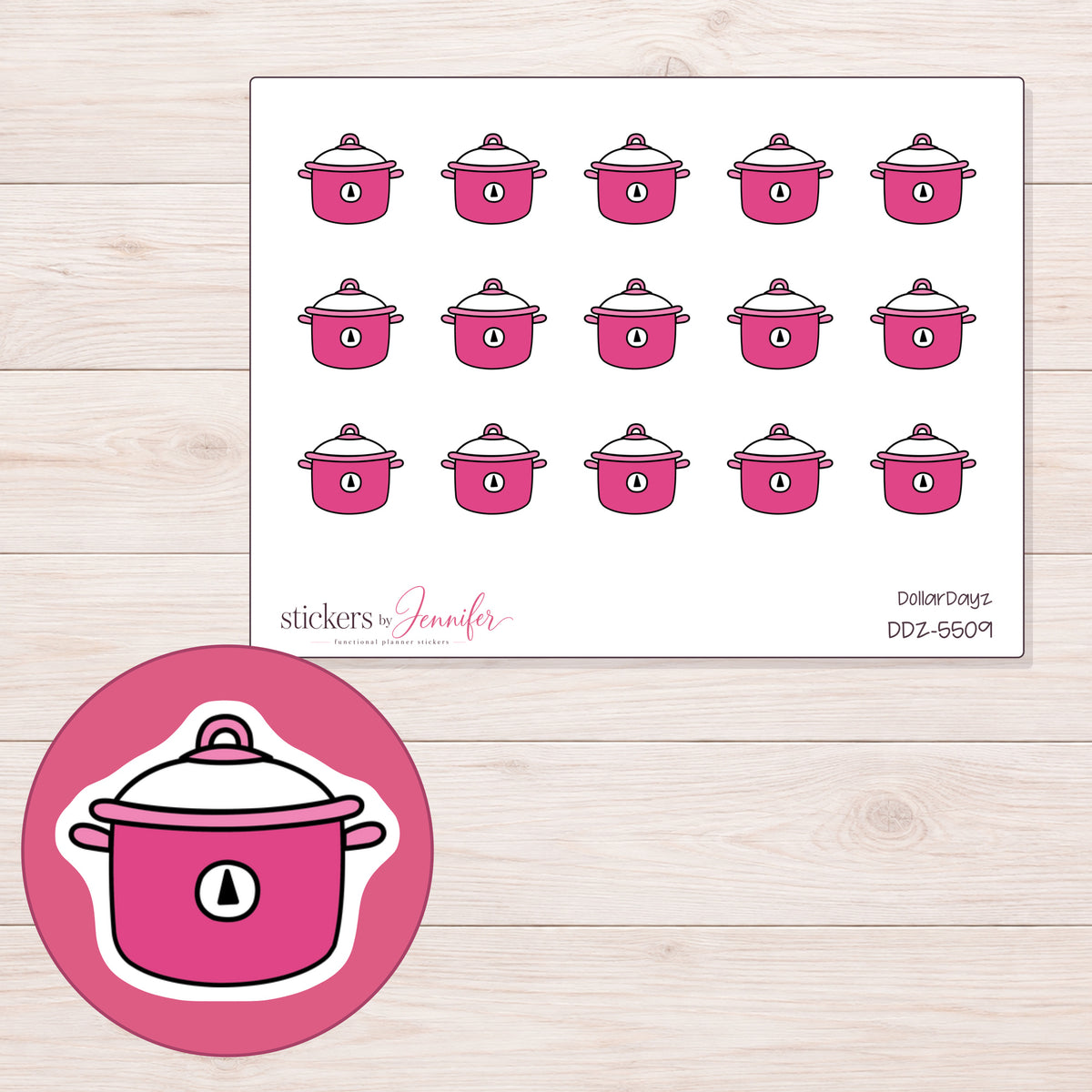 DDZ-5509 planner sticker sheet with enlarged sticker detail