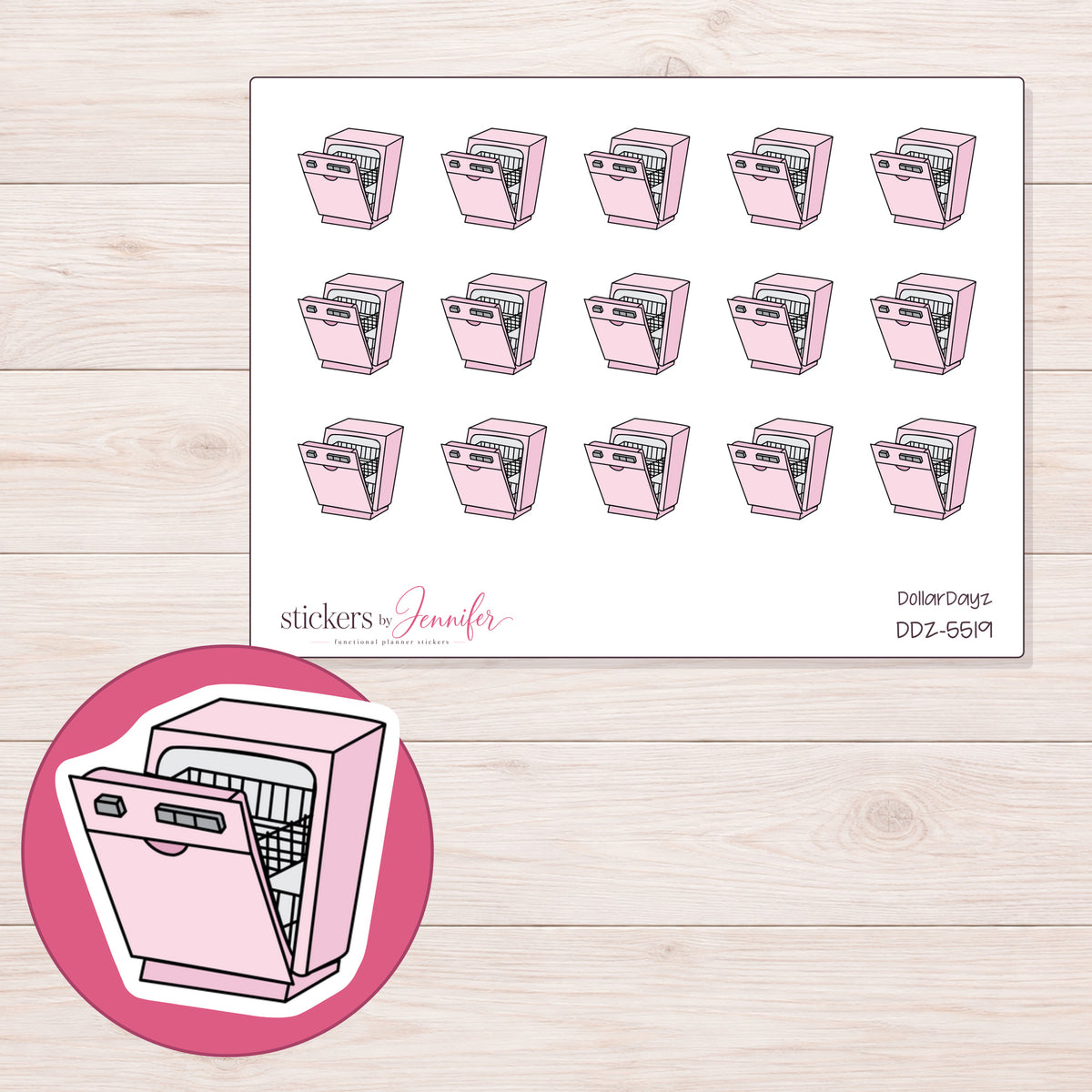 DDZ-5519 planner sticker sheet with enlarged sticker detail