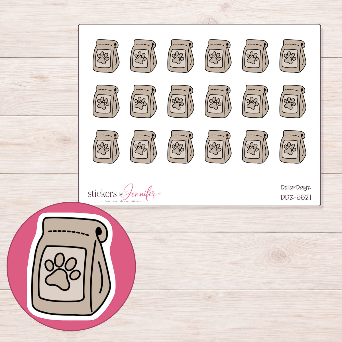 DDZ-5521 planner sticker sheet with enlarged sticker detail
