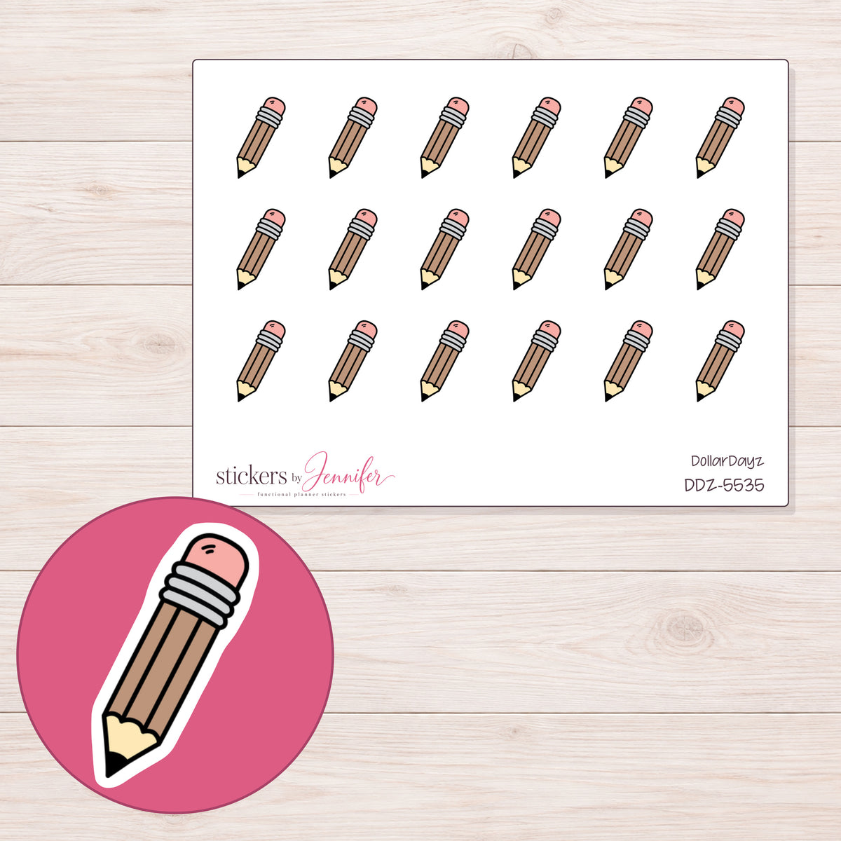 DDZ-5535 planner sticker sheet with enlarged sticker detail