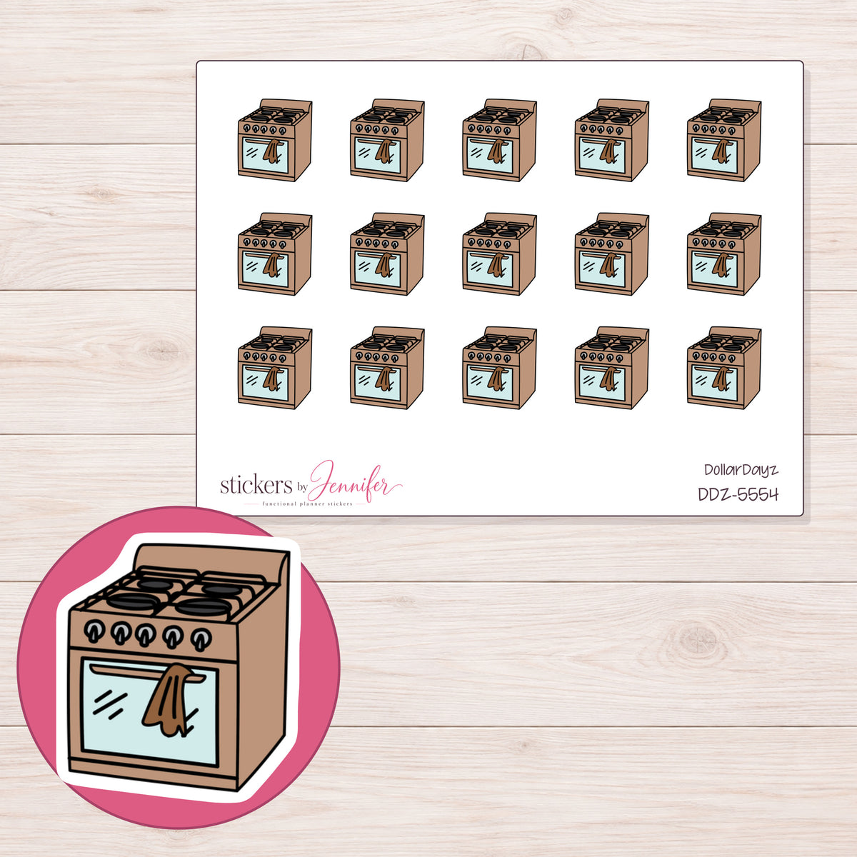 DDZ-5554 planner sticker sheet with enlarged sticker detail