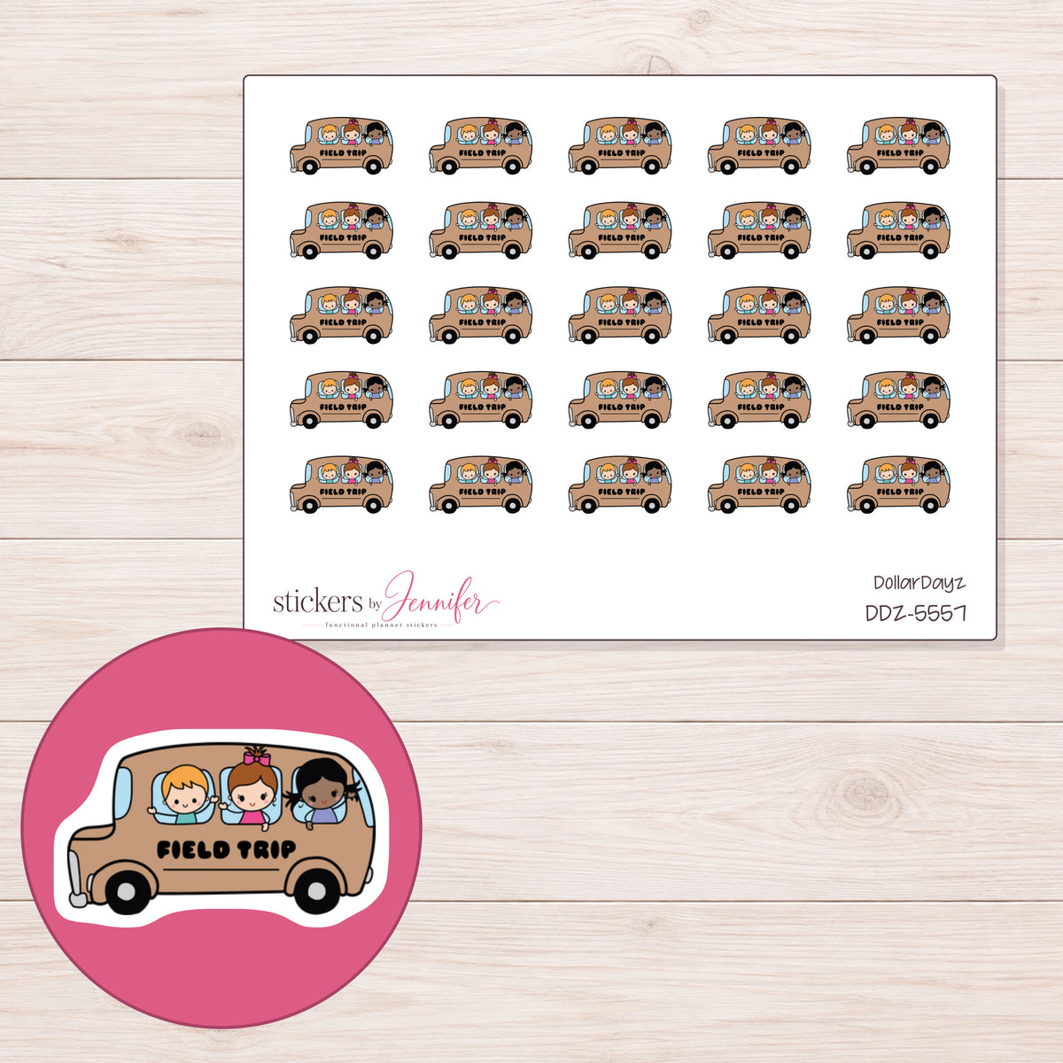 DDZ-5557 planner sticker sheet with enlarged sticker detail
