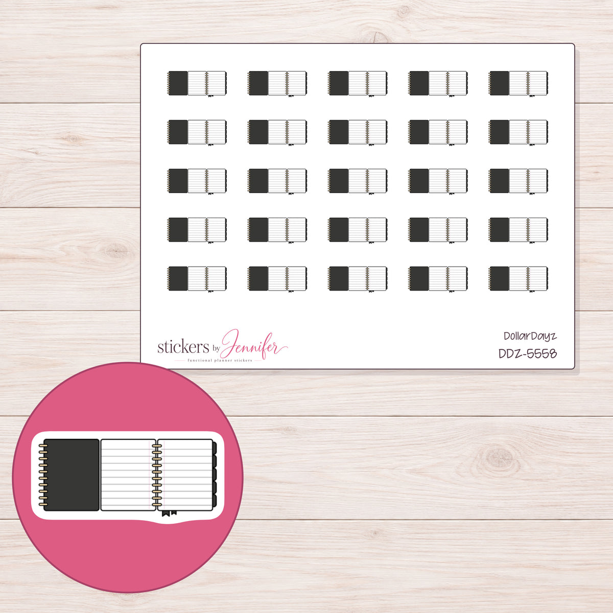 DDZ-5558 planner sticker sheet with enlarged sticker detail