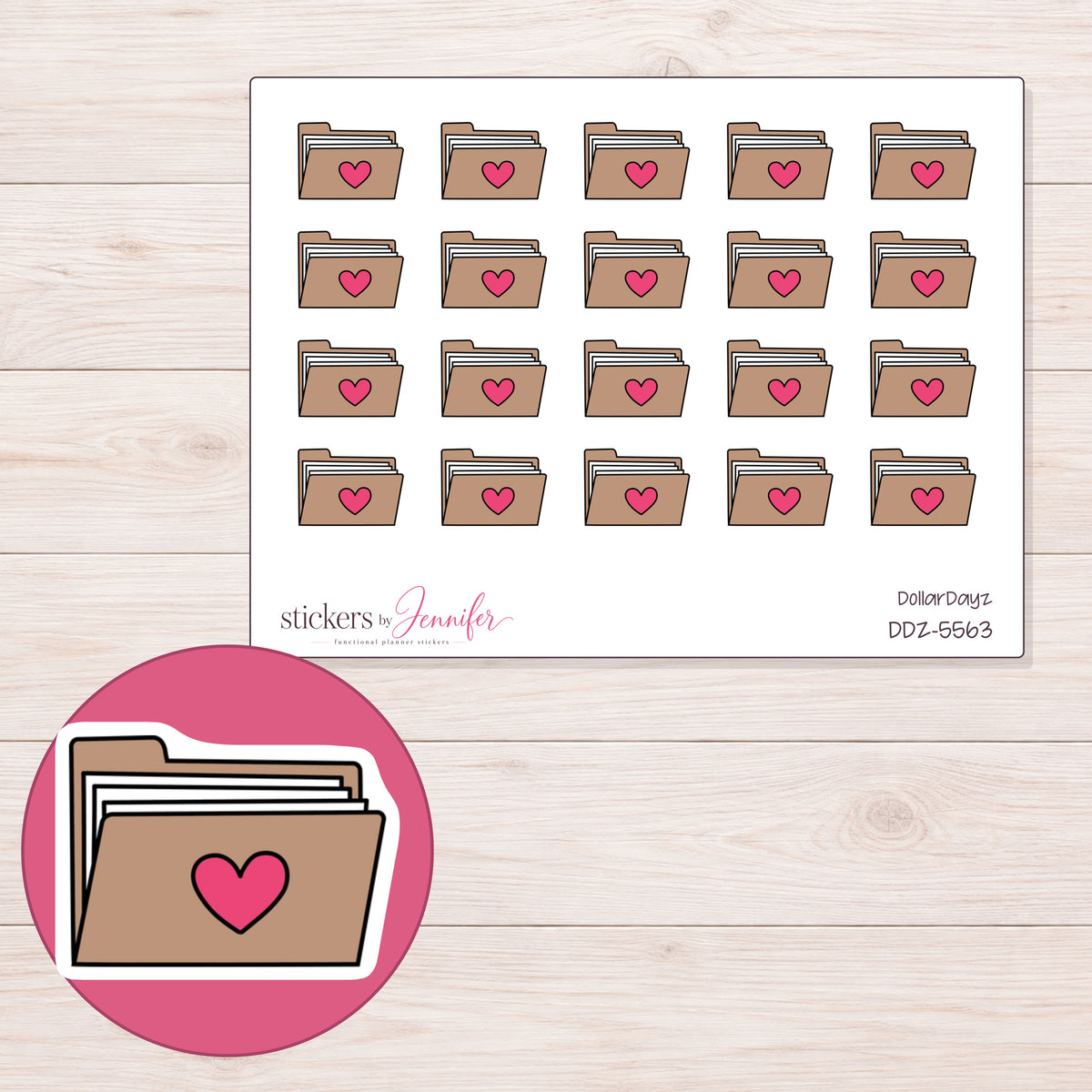 DDZ-5563 planner sticker sheet with enlarged sticker detail