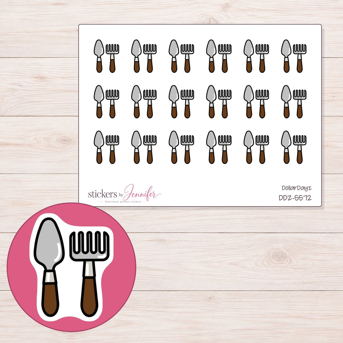 DDZ-5572 planner sticker sheet with enlarged sticker detail