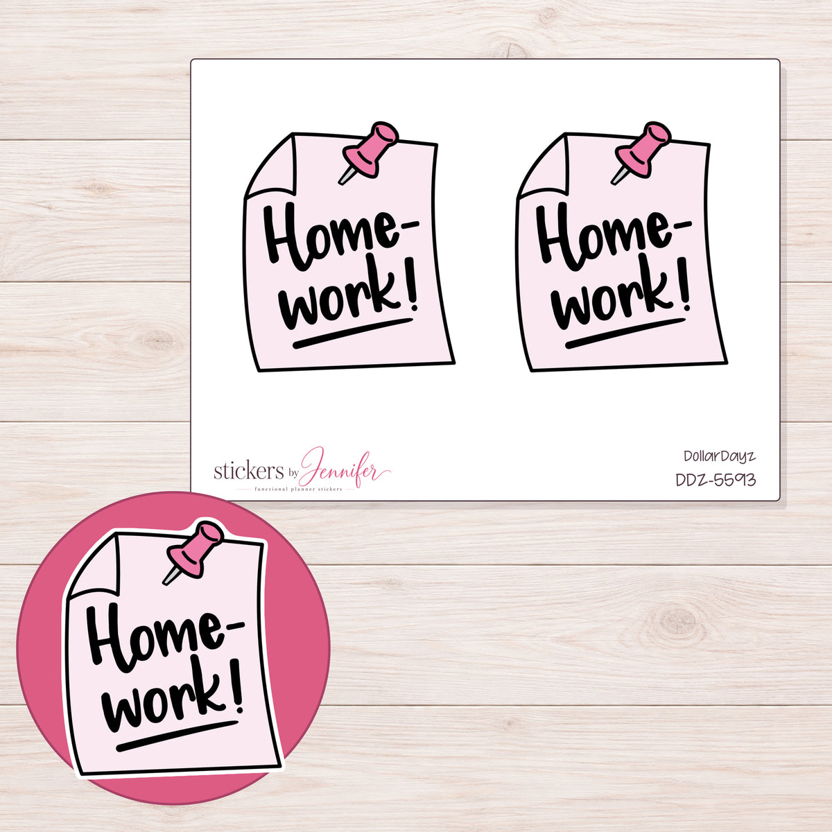 DDZ-5593 planner sticker sheet with enlarged sticker detail
