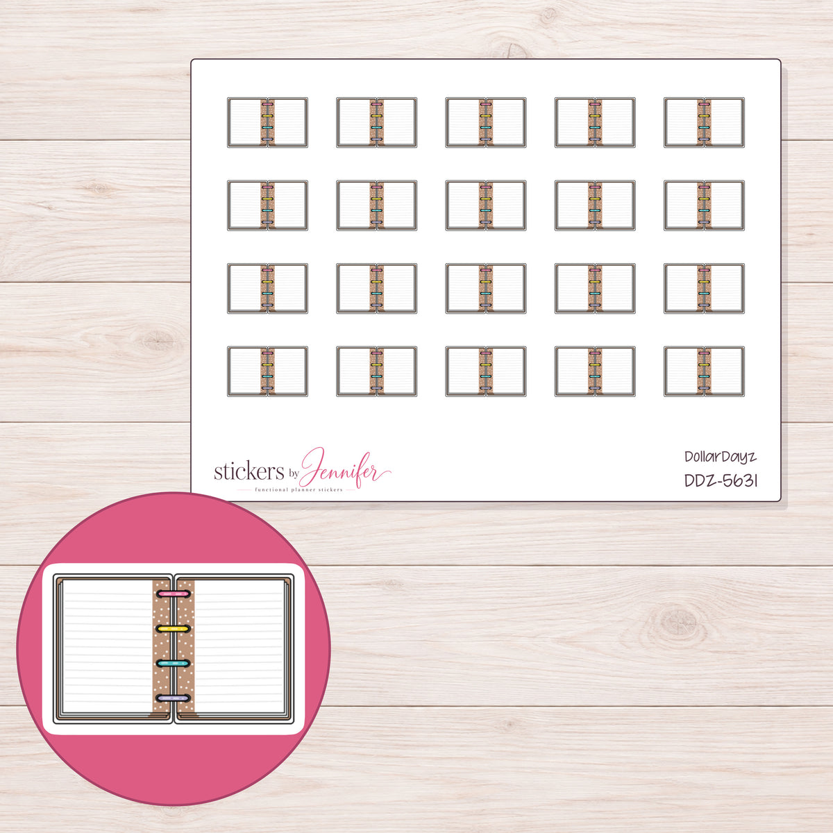 DDZ-5631 planner sticker sheet with enlarged sticker detail