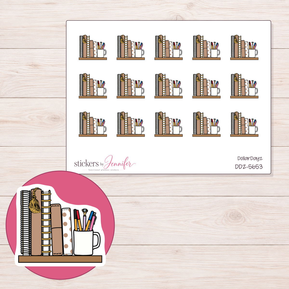 DDZ-5653 planner sticker sheet with enlarged sticker detail