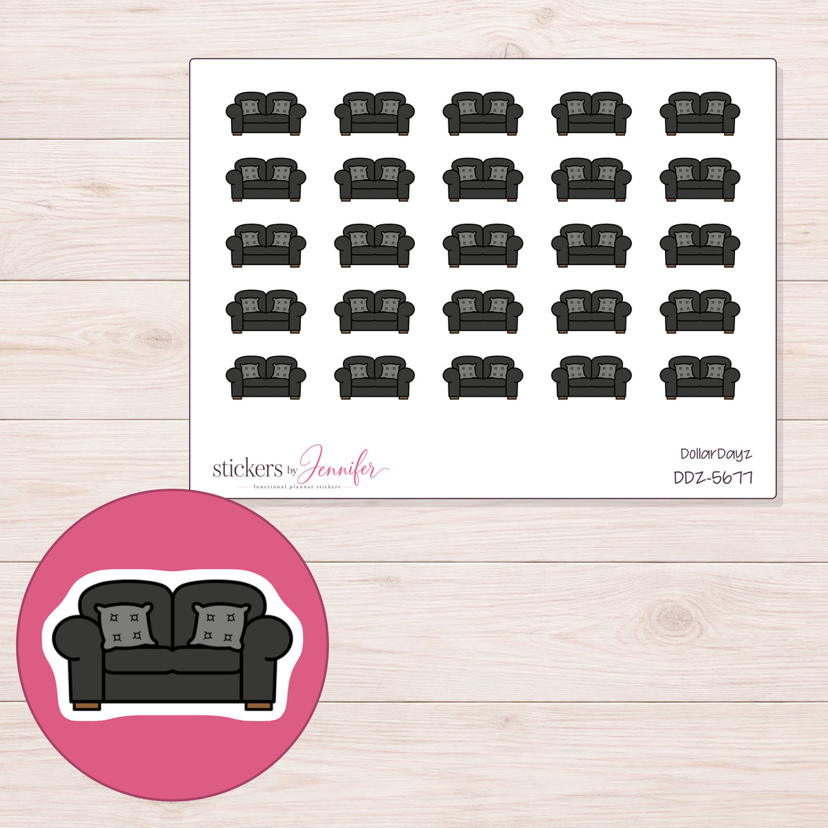 DDZ-5677 planner sticker sheet with enlarged sticker detail
