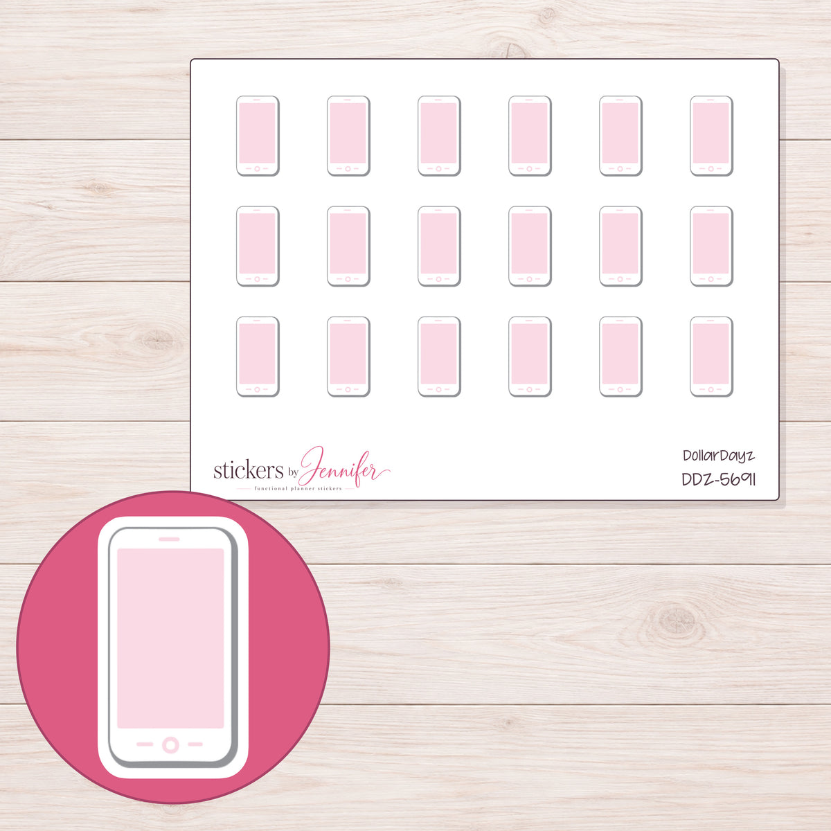 DDZ-5691 planner sticker sheet with enlarged sticker detail