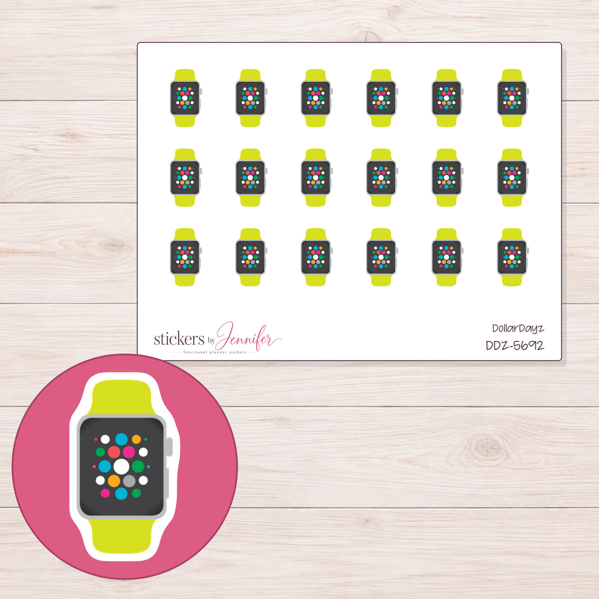 DDZ-5692 planner sticker sheet with enlarged sticker detail