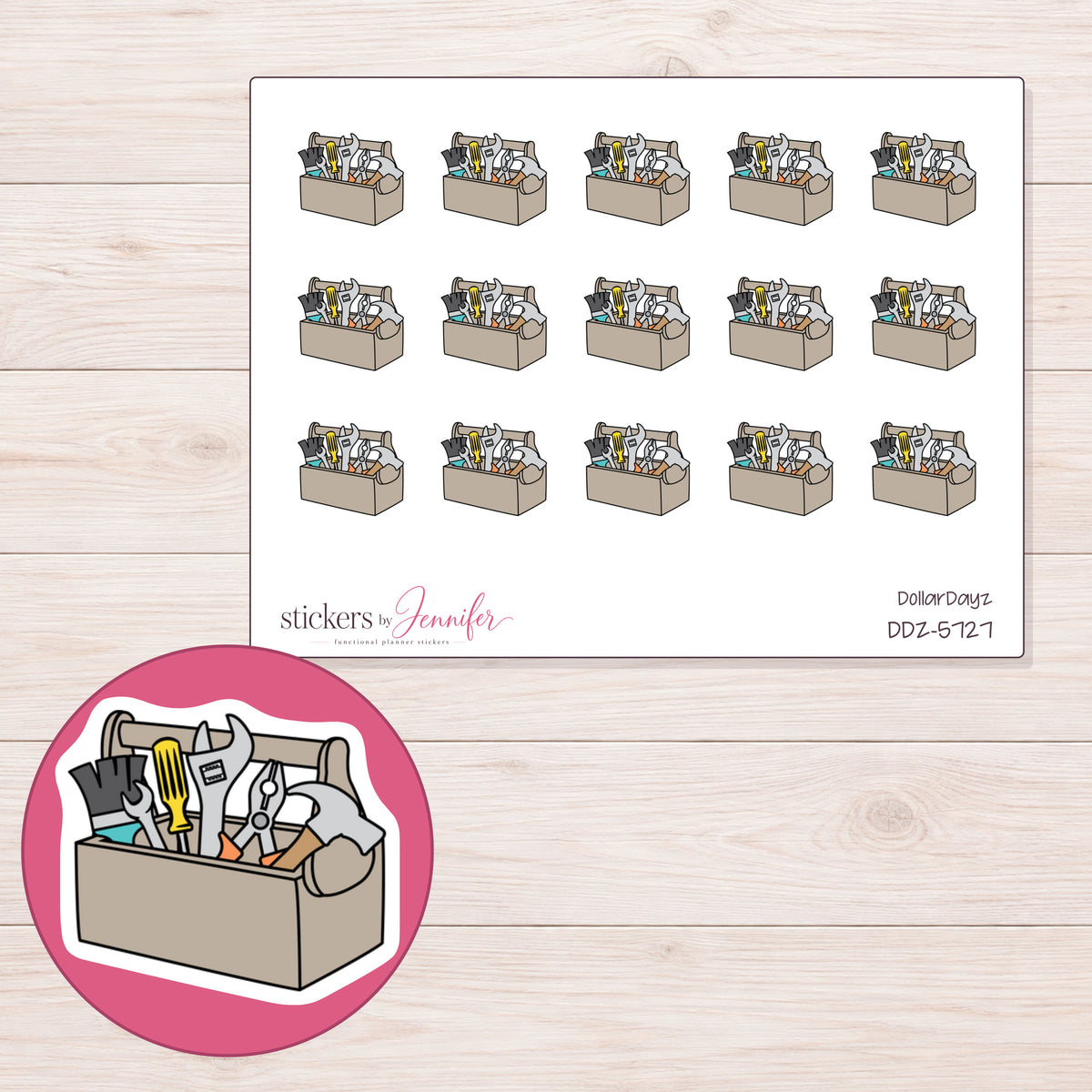 DDZ-5727 planner sticker sheet with enlarged sticker detail