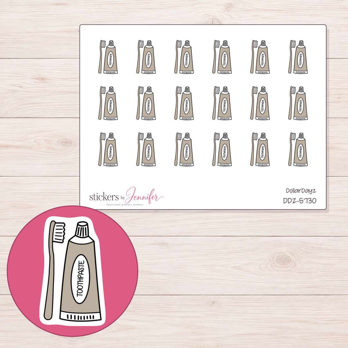 DDZ-5730 planner sticker sheet with enlarged sticker detail