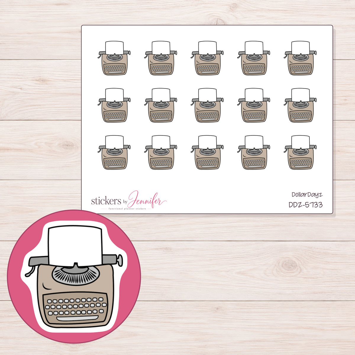 DDZ-5733 planner sticker sheet with enlarged sticker detail