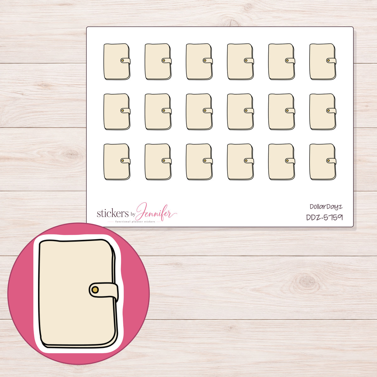 DDZ-5759 planner sticker sheet with enlarged sticker detail
