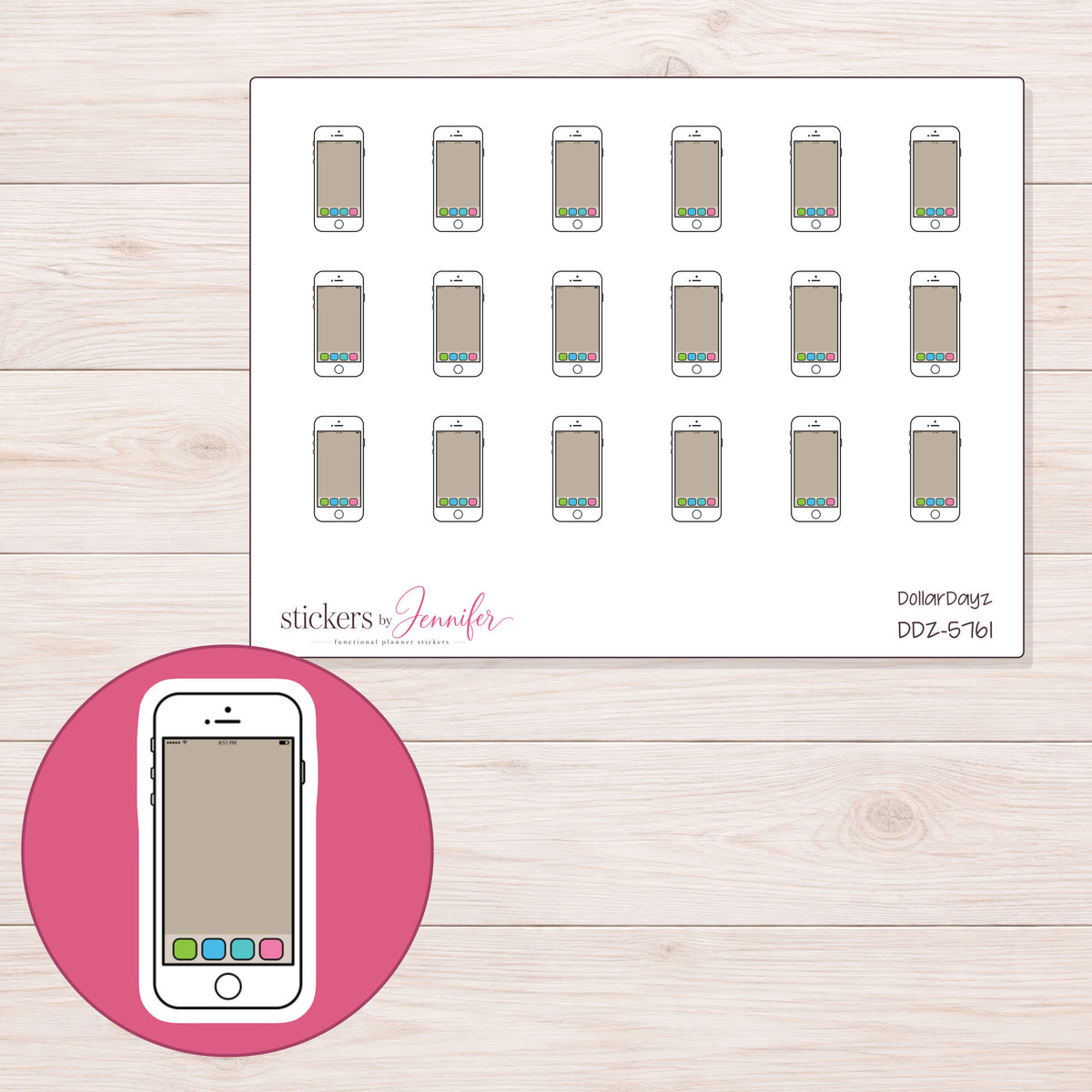 DDZ-5761 planner sticker sheet with enlarged sticker detail