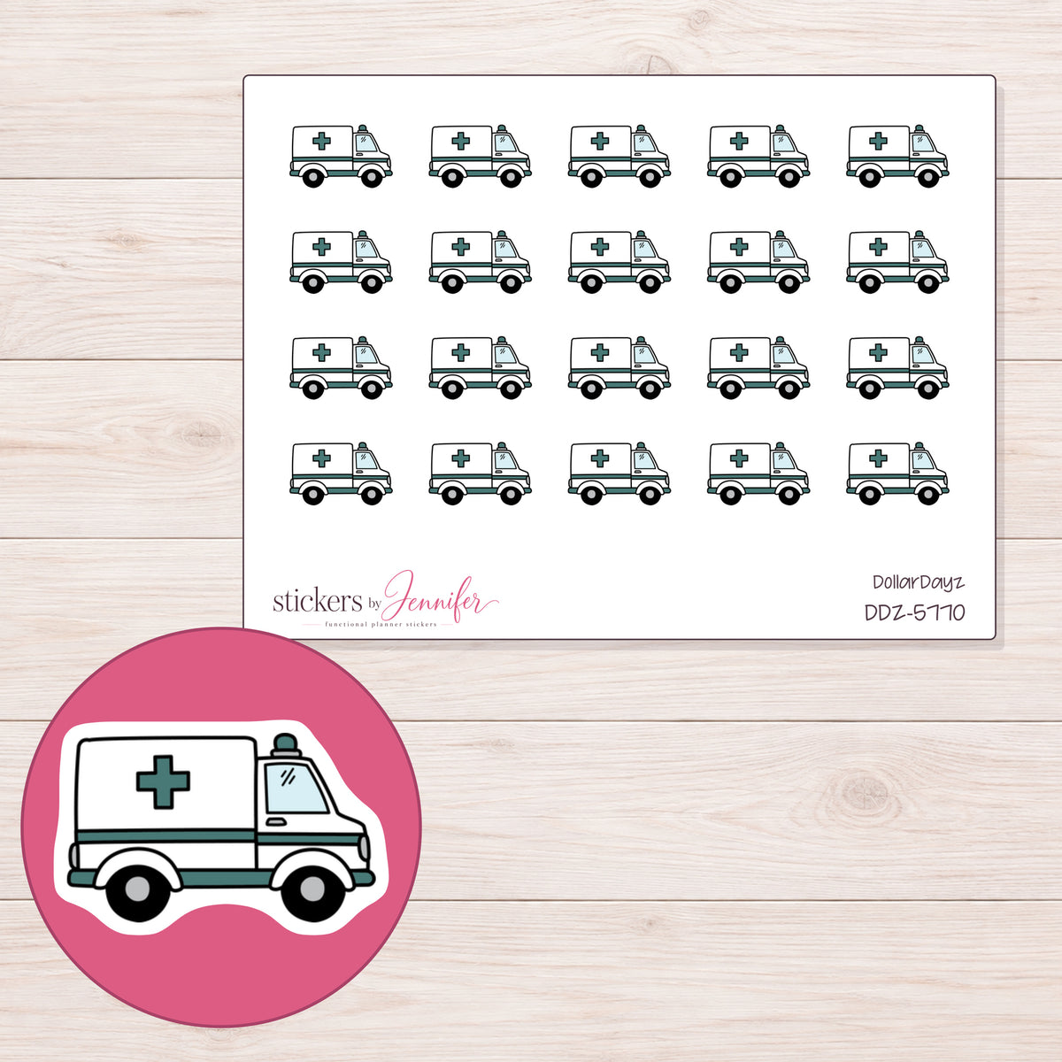 DDZ-5770 planner sticker sheet with enlarged sticker detail