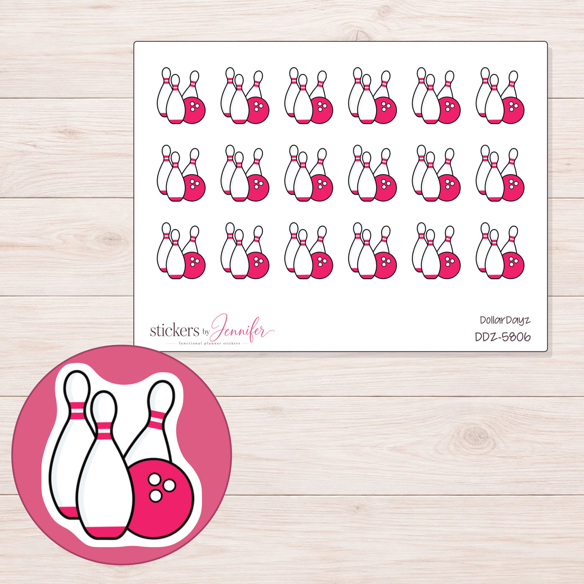 DDZ-5806 planner sticker sheet with enlarged sticker detail