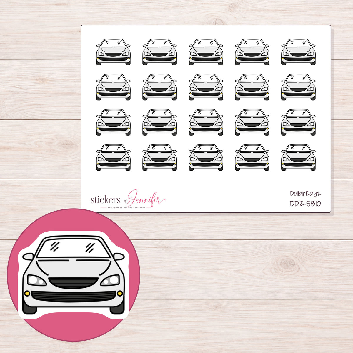 DDZ-5810 planner sticker sheet with enlarged sticker detail
