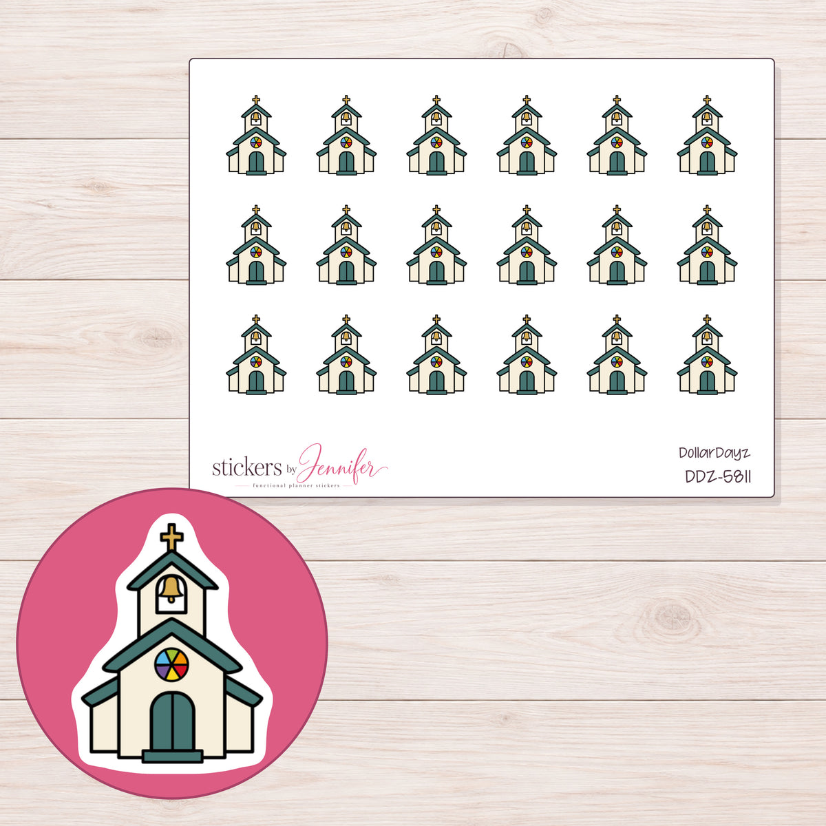 DDZ-5811 planner sticker sheet with enlarged sticker detail