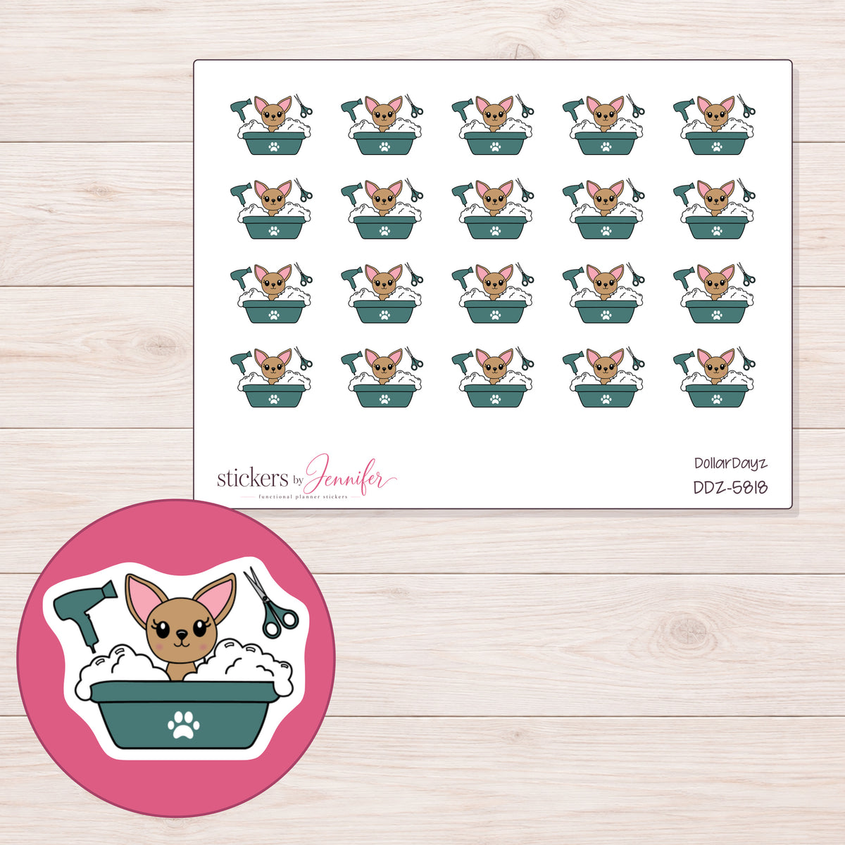 DDZ-5818 planner sticker sheet with enlarged sticker detail