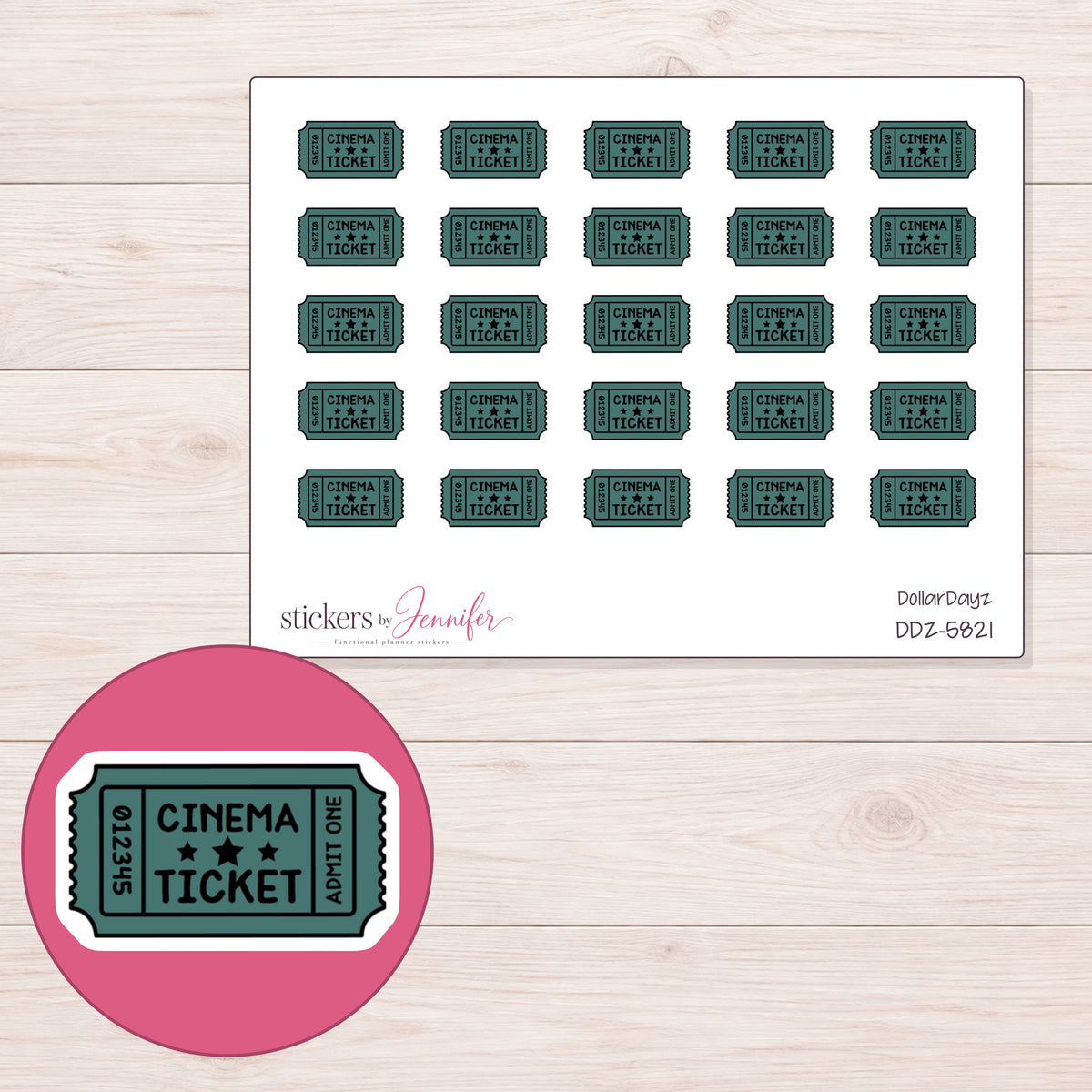 DDZ-5821 planner sticker sheet with enlarged sticker detail
