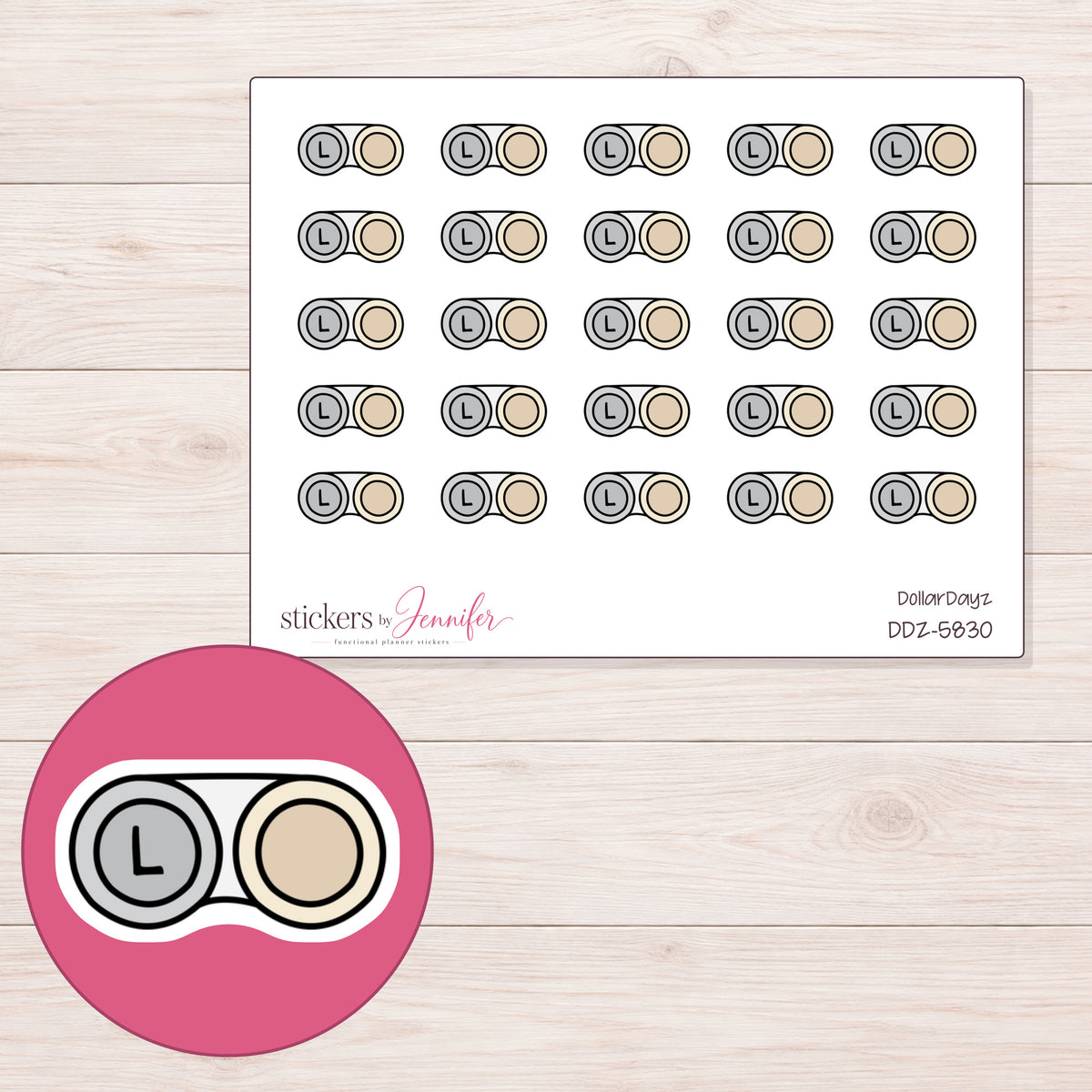 DDZ-5830 planner sticker sheet with enlarged sticker detail