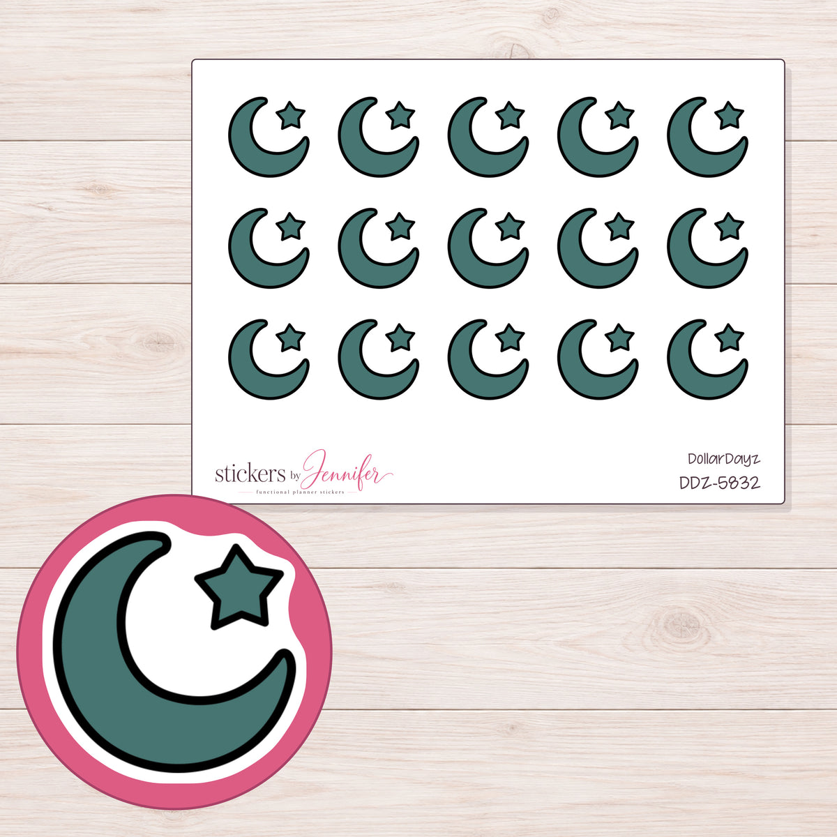 DDZ-5832 planner sticker sheet with enlarged sticker detail