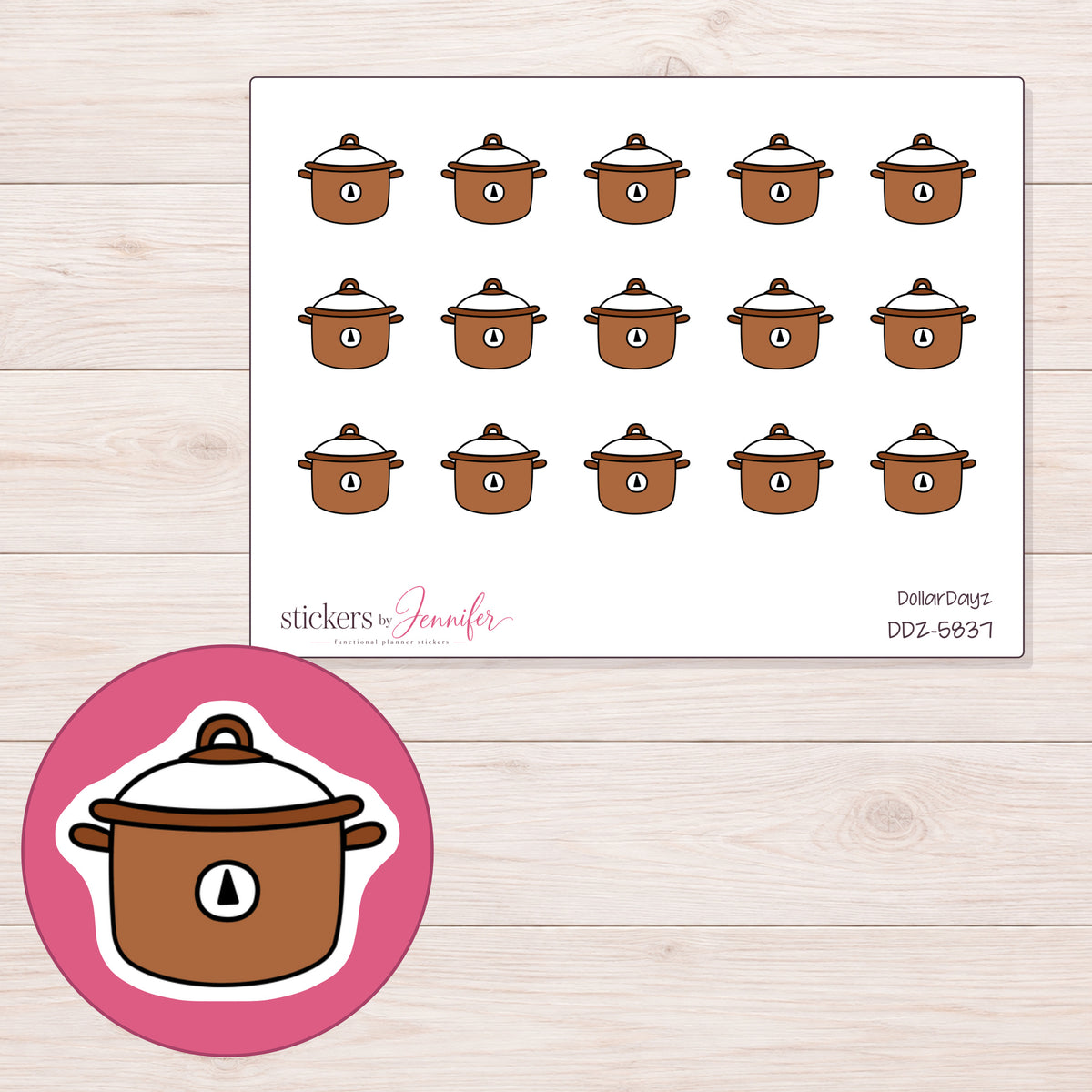 DDZ-5837 planner sticker sheet with enlarged sticker detail