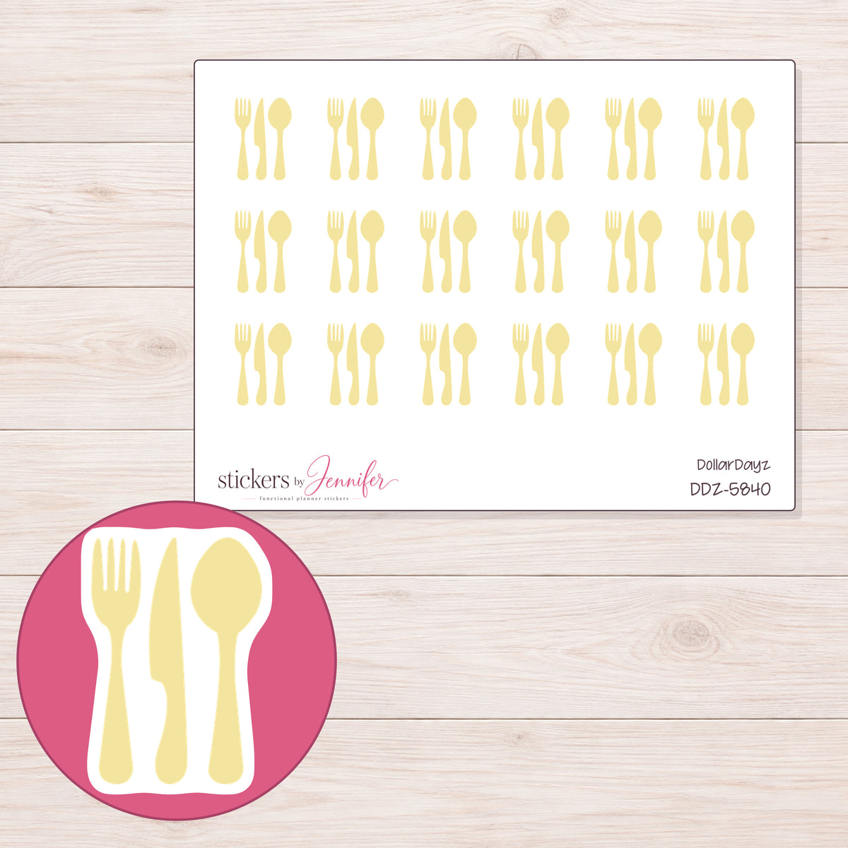 DDZ-5840 planner sticker sheet with enlarged sticker detail