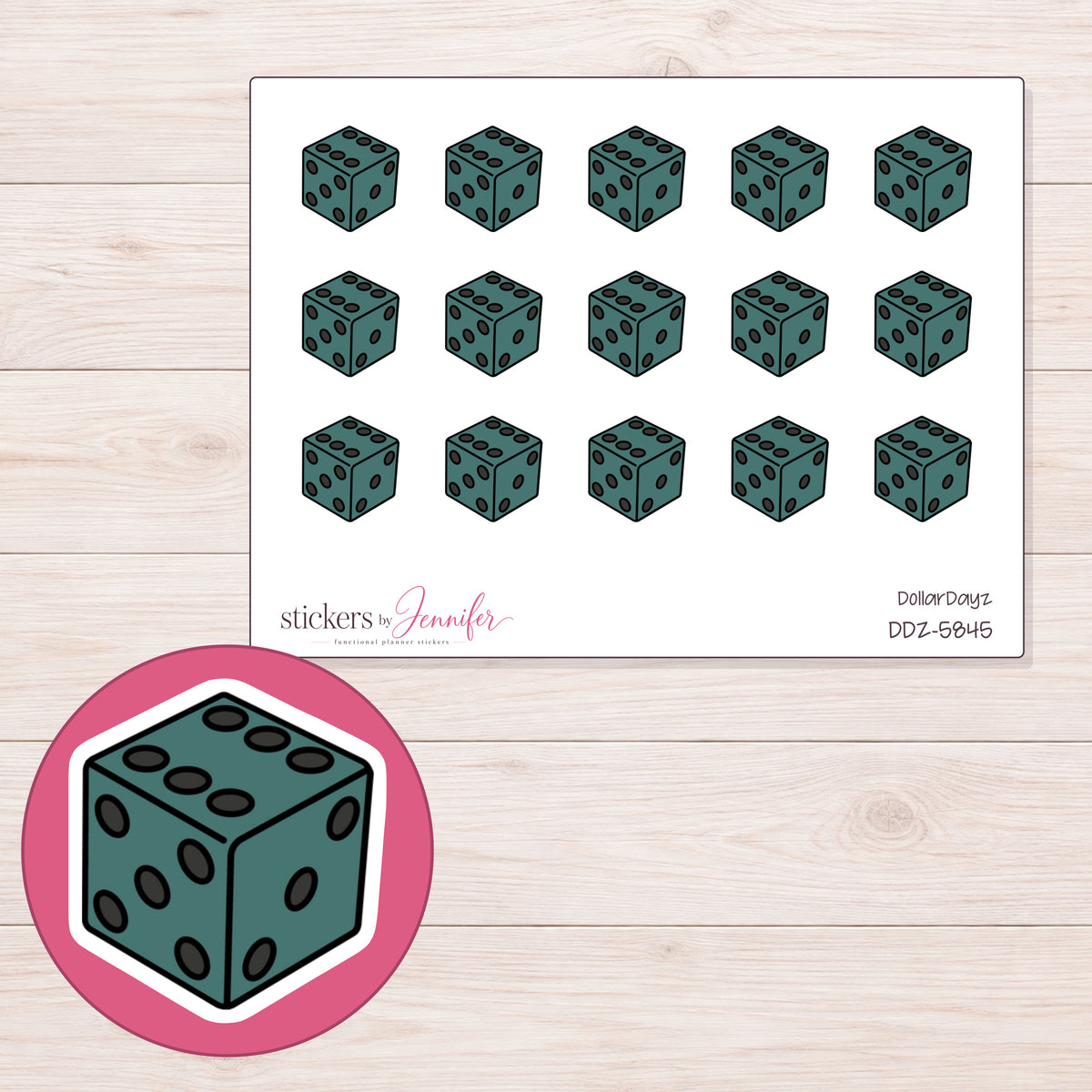 DDZ-5845 planner sticker sheet with enlarged sticker detail