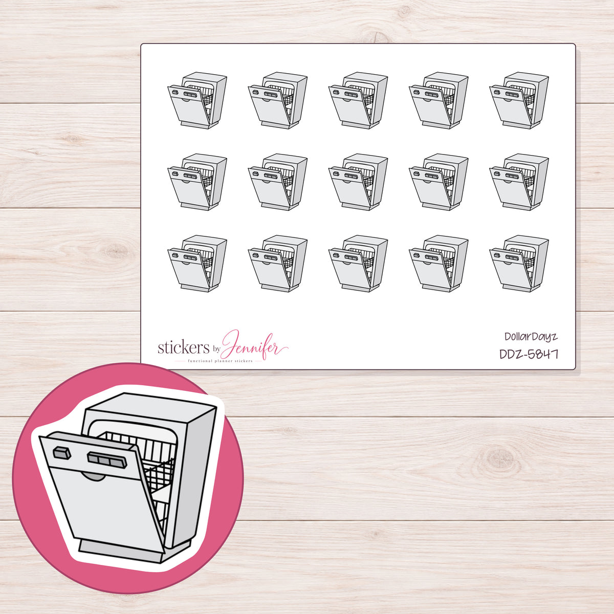 DDZ-5847 planner sticker sheet with enlarged sticker detail