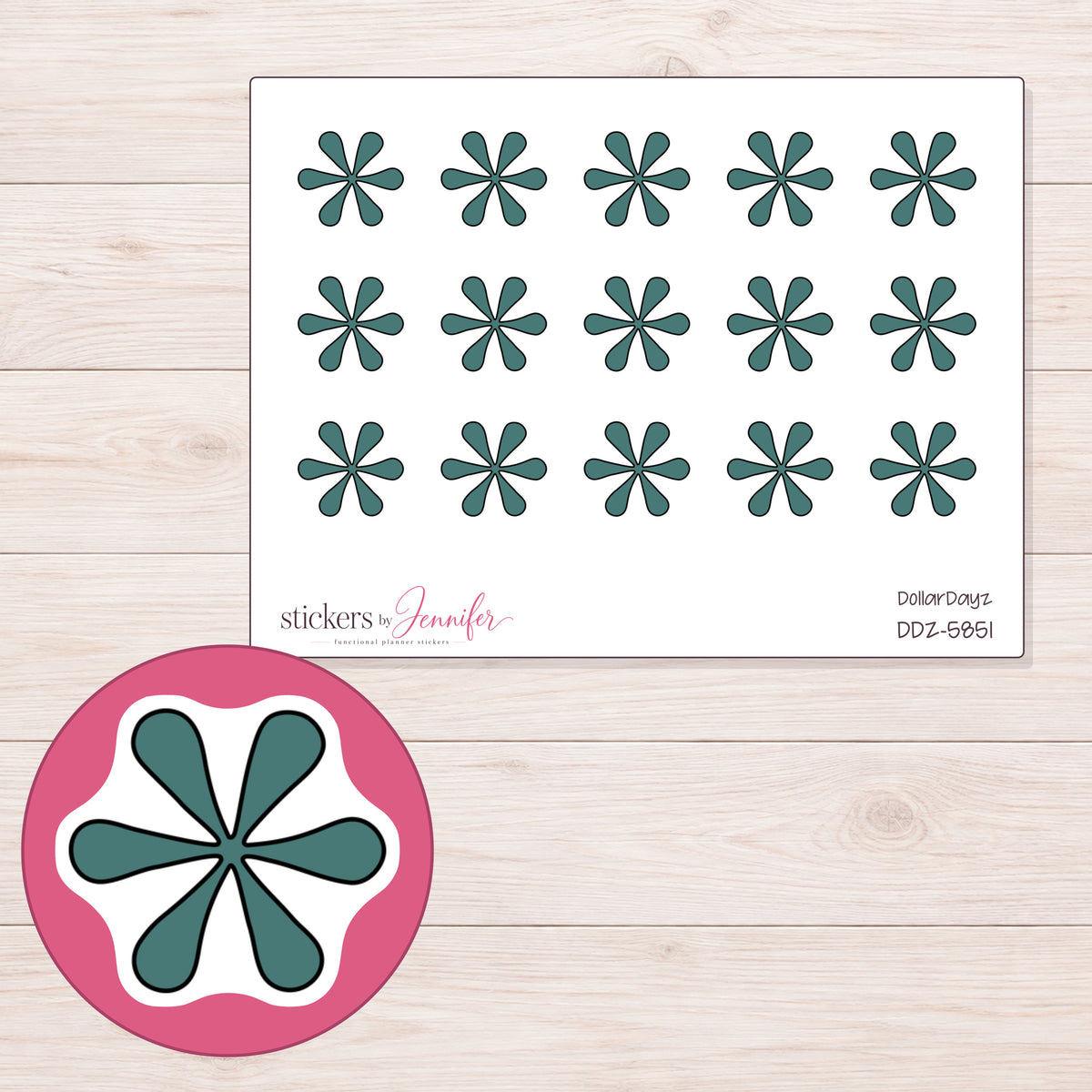 DDZ-5851 planner sticker sheet with enlarged sticker detail