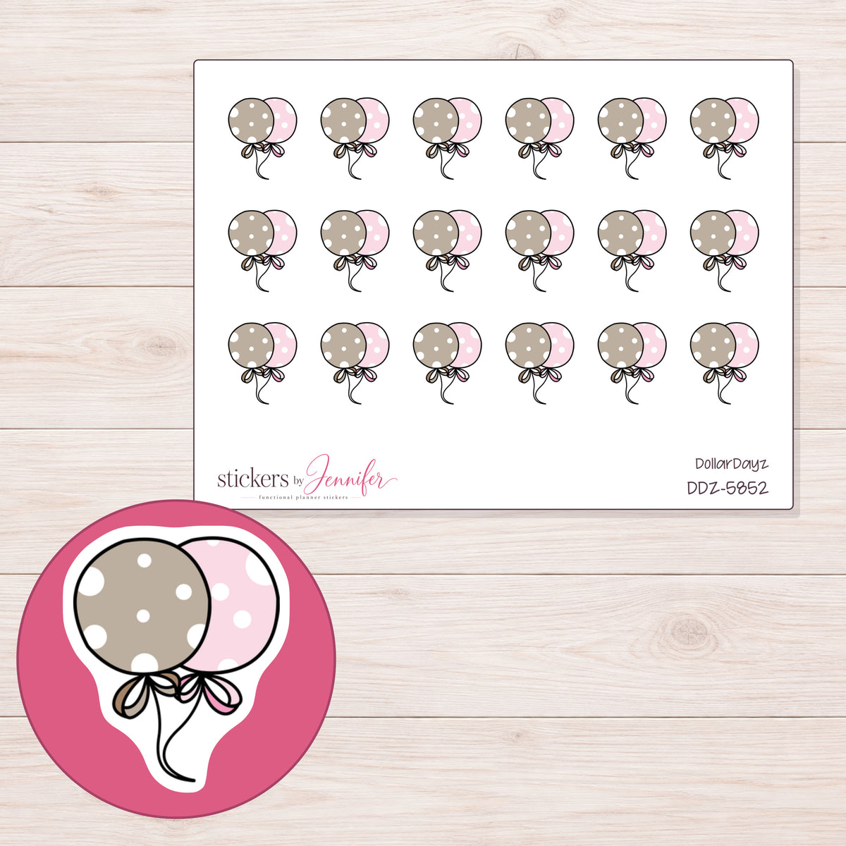 DDZ-5852 planner sticker sheet with enlarged sticker detail